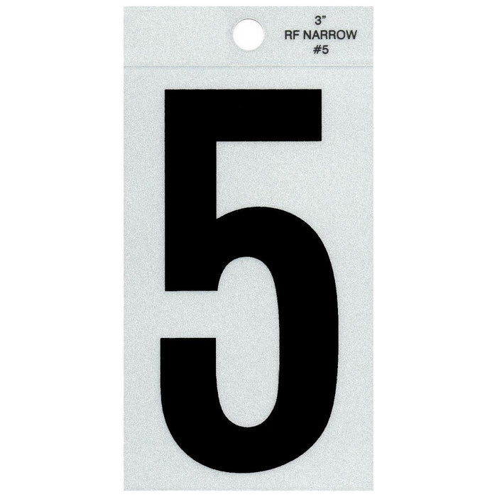 3" - 5 Straight Narrow Black Reflective Numbers