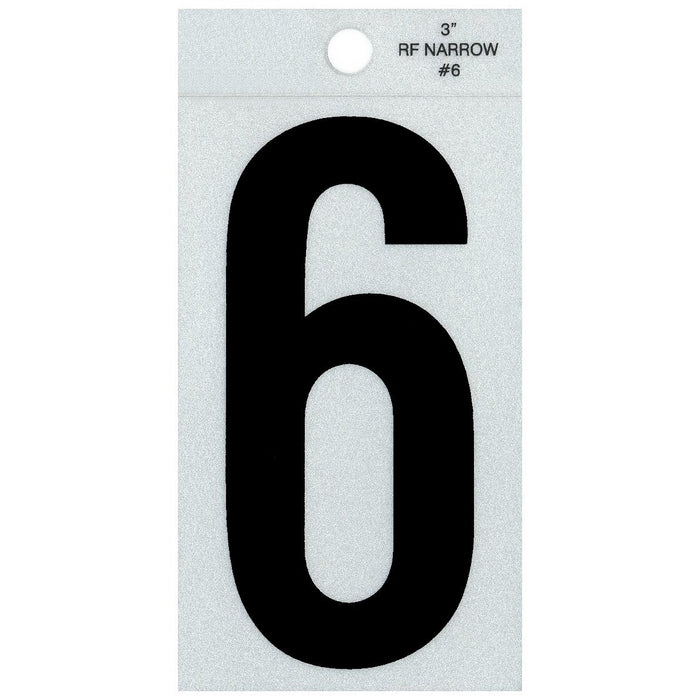 3" - 6 Straight Narrow Black Reflective Numbers