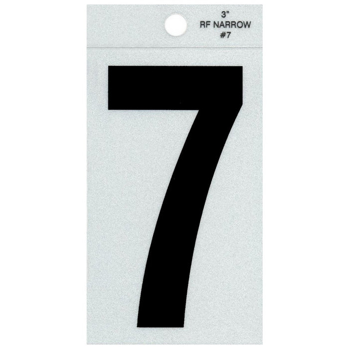 3" - 7 Straight Narrow Black Reflective Numbers