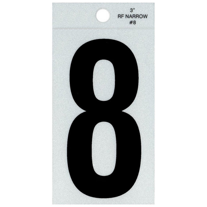 3" - 8 Straight Narrow Black Reflective Numbers