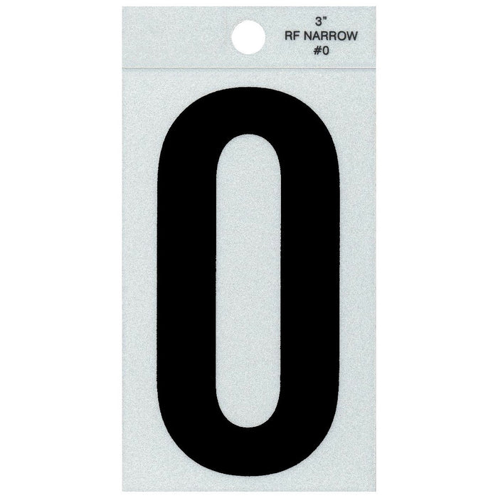 3" - 0 Straight Narrow Black Reflective Numbers