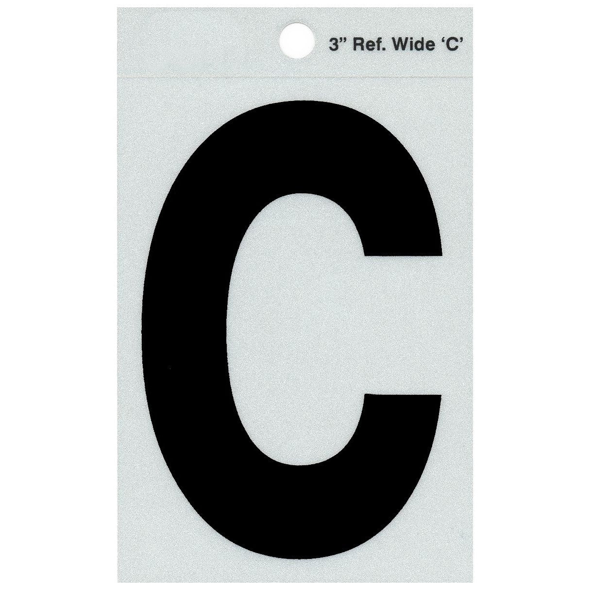 3" - C Straight Wide Black Reflective Letters