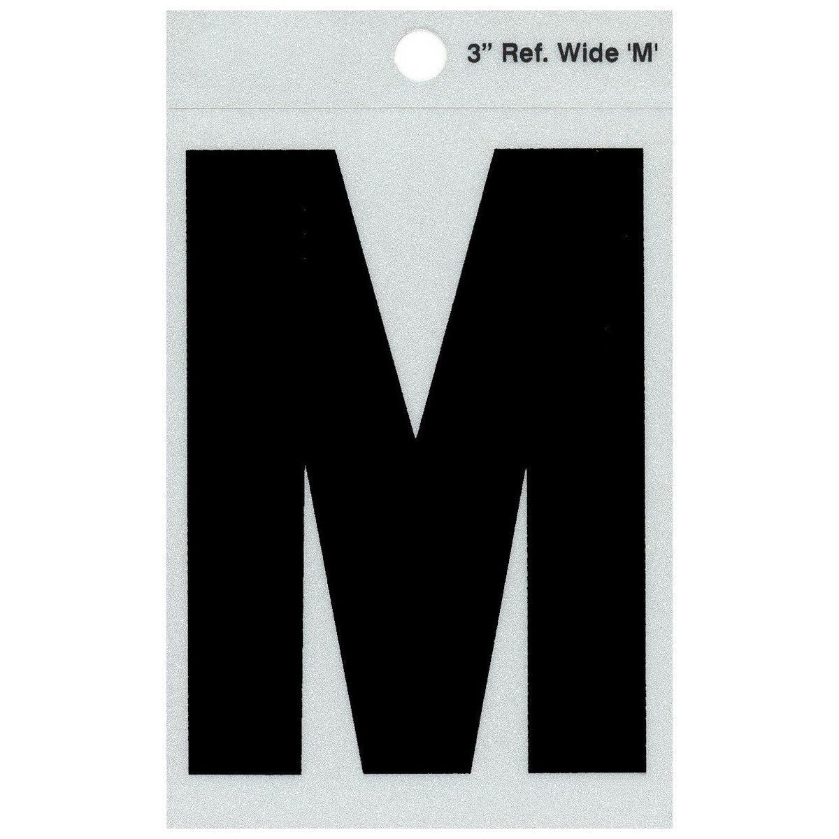 3" - M Straight Wide Black Reflective Letters