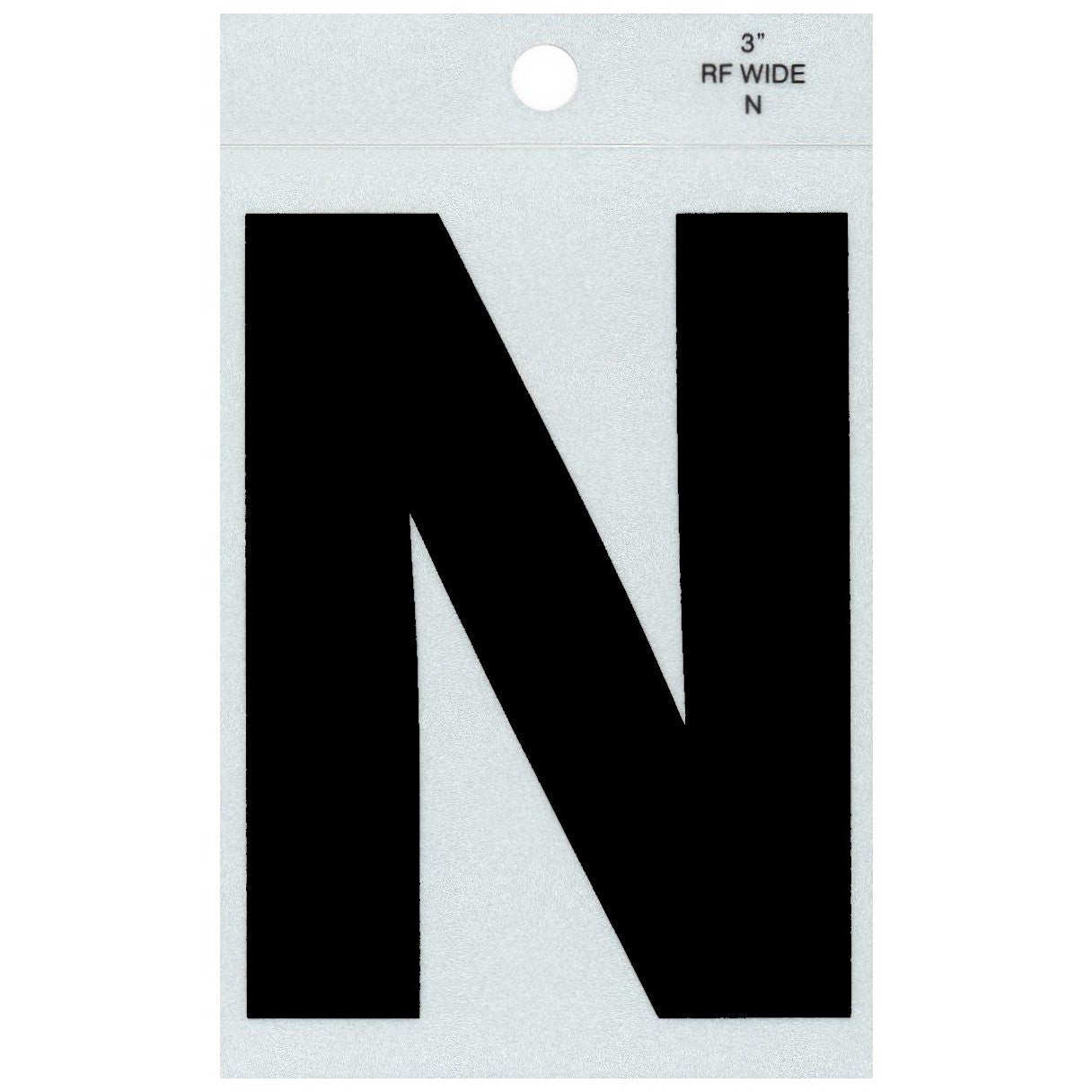 3" - N Straight Wide Black Reflective Letters