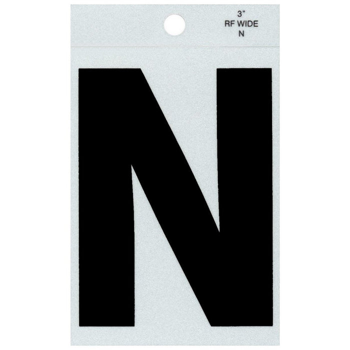 3" - N Straight Wide Black Reflective Letters
