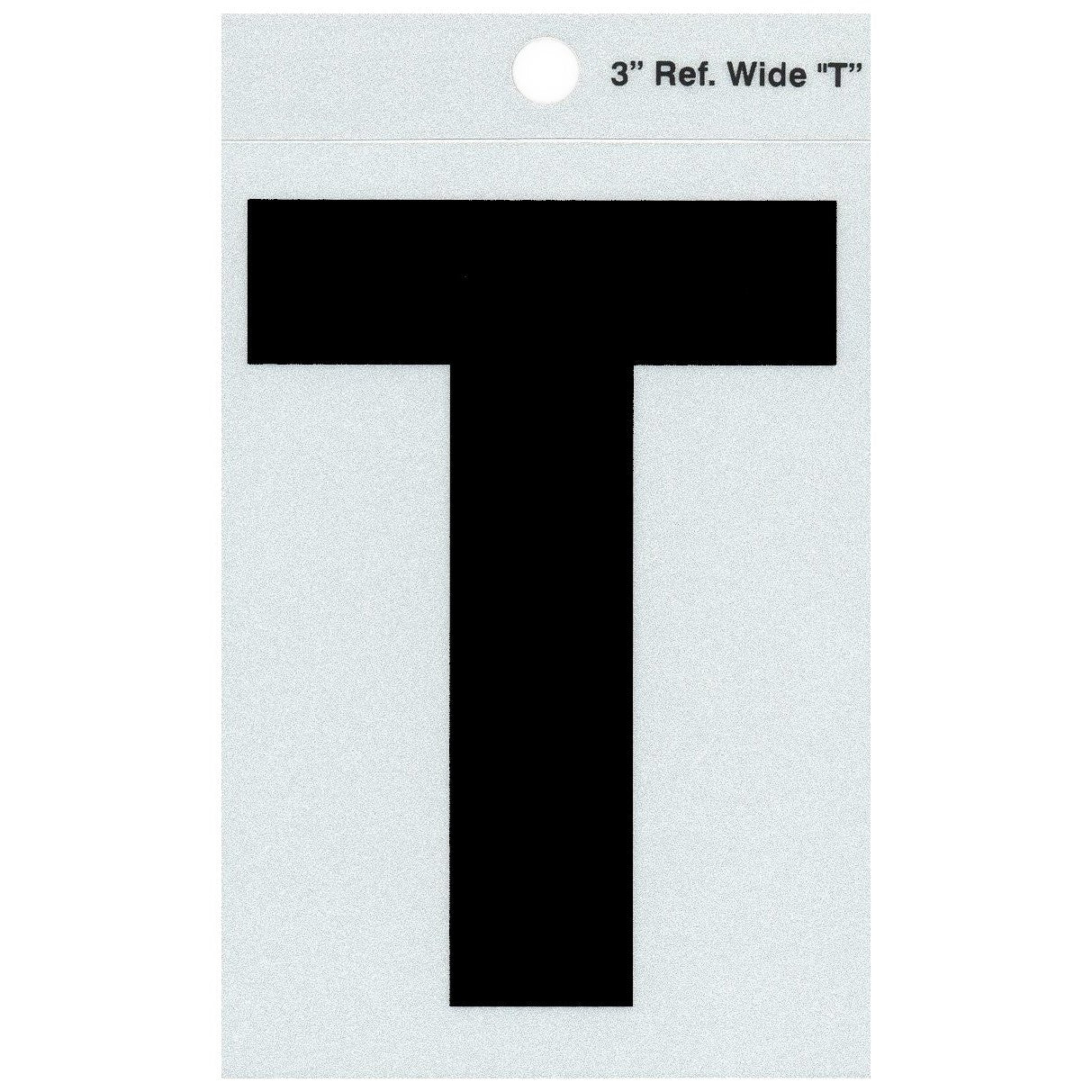 3" - T Straight Wide Black Reflective Letters