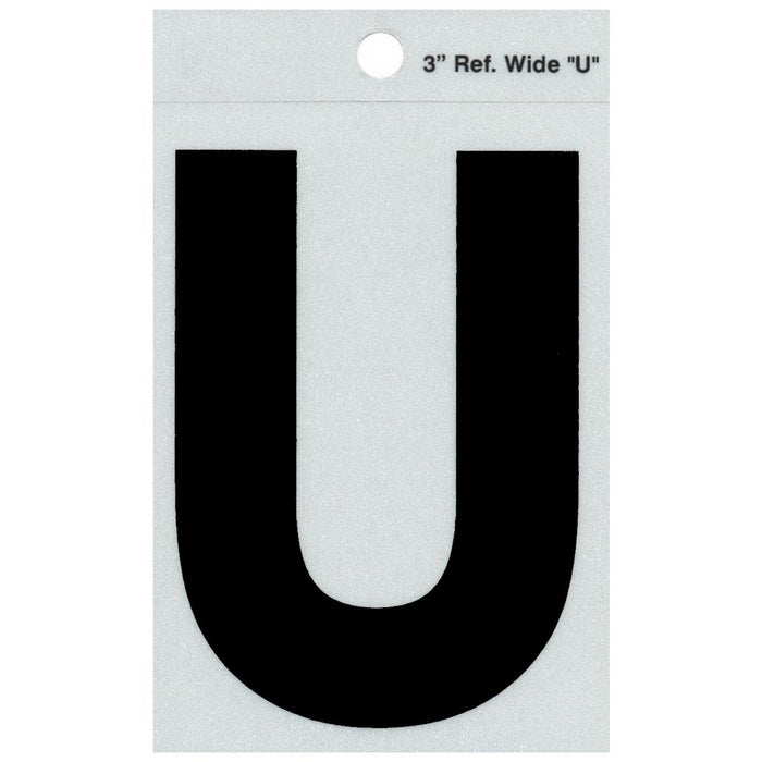 3" - U Straight Wide Black Reflective Letters