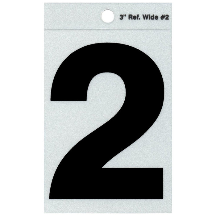 3" - 2 Straight Wide Black Reflective Numbers