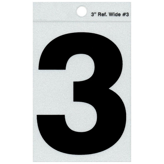 3" - 3 Straight Wide Black Reflective Numbers