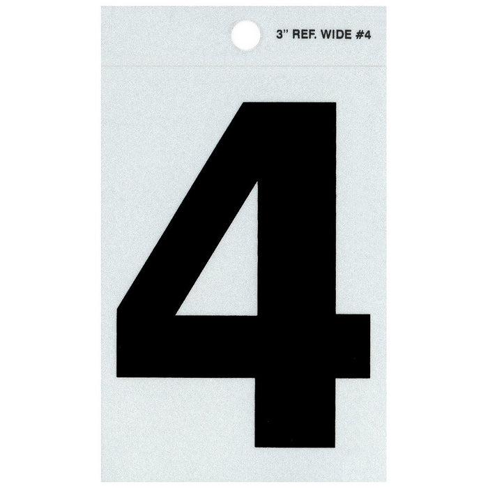 3" - 4 Straight Wide Black Reflective Numbers