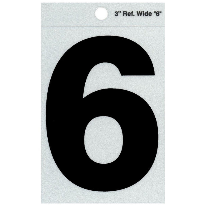 3" - 6 Straight Wide Black Reflective Numbers