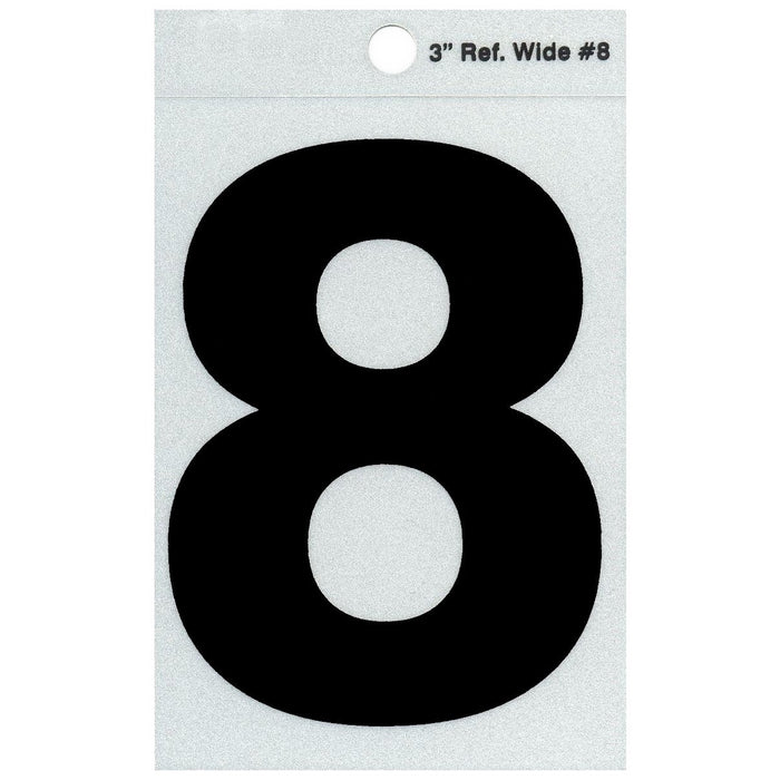 3" - 8 Straight Wide Black Reflective Numbers