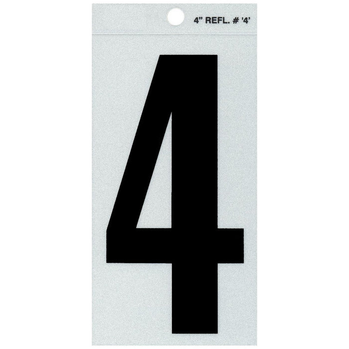 4" - 4 Straight Black Reflective Numbers