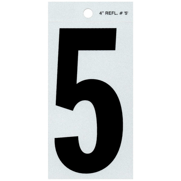 4" - 5 Straight Black Reflective Numbers