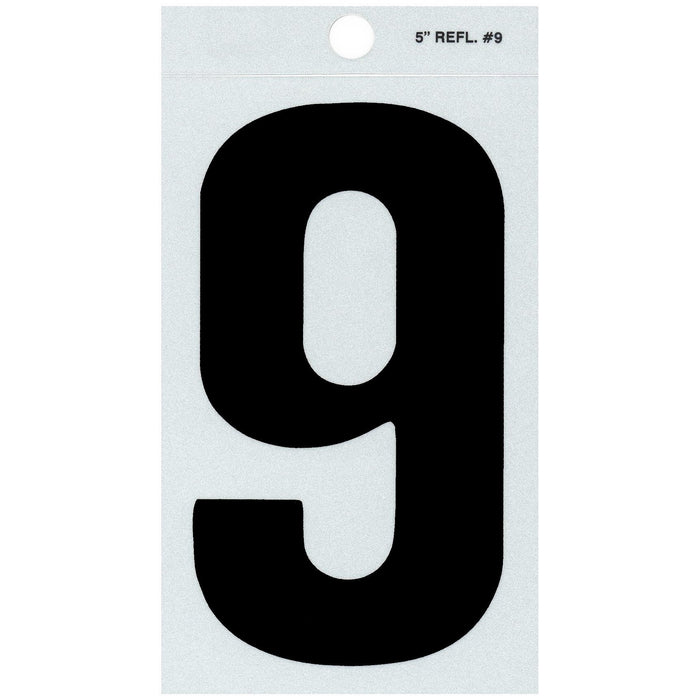 5" - 9 Straight Black Reflective Numbers