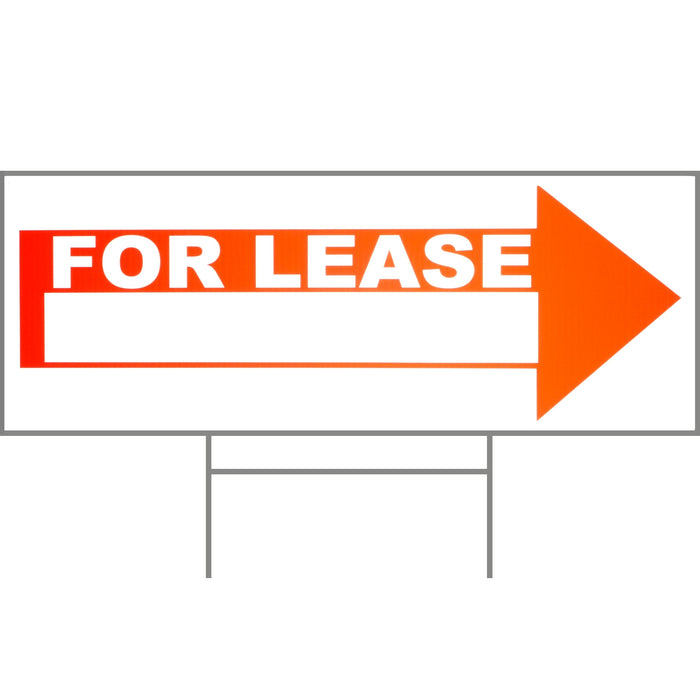 9" x 24" Plastic "For Lease" Arrow Signs with H Stakes
