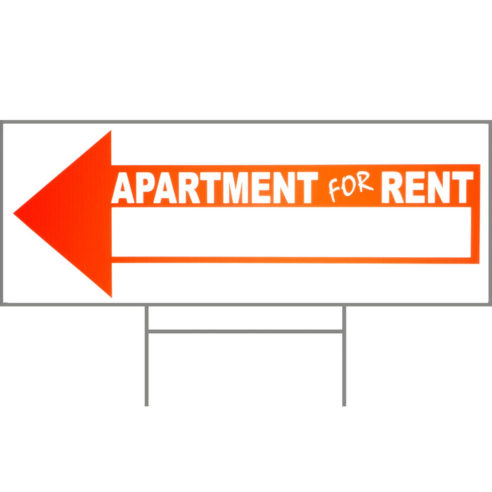 9" x 24" Plastic "Apartment for Rent" Arrow Signs with H Stakes