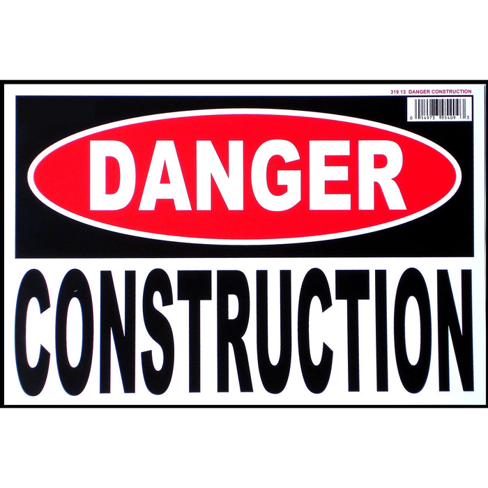 8" x 12" White Styrene Plastic "Danger Constuction" Signs