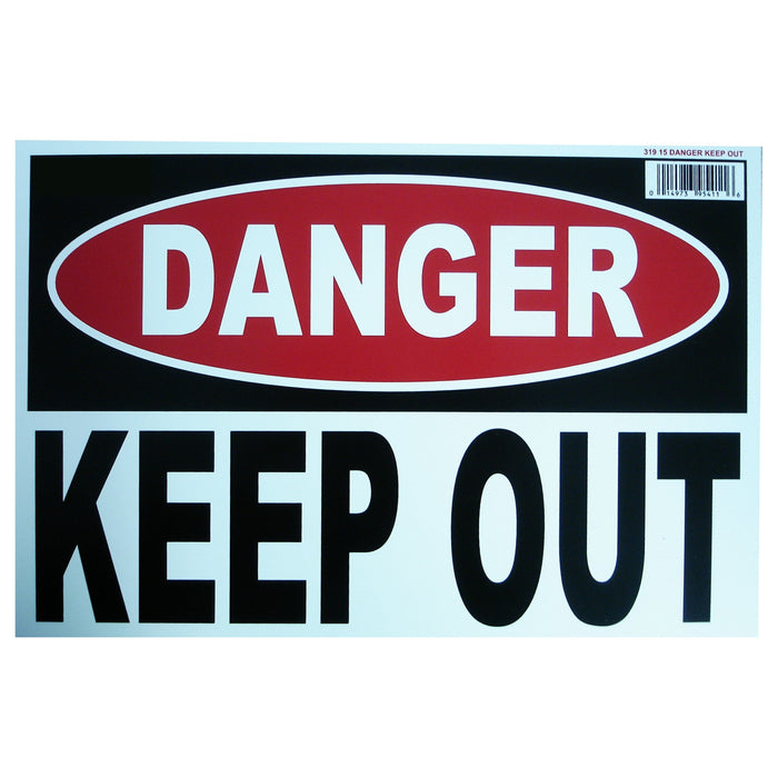 8" x 12" White Styrene Plastic "Danger Keep Out" Signs