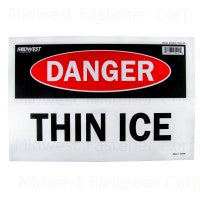 8" x 12" Red/White Styrene Plastic "Danger Thin Ice" Signs