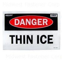 8" x 12" Red/White Styrene Plastic "Danger Thin Ice" Signs
