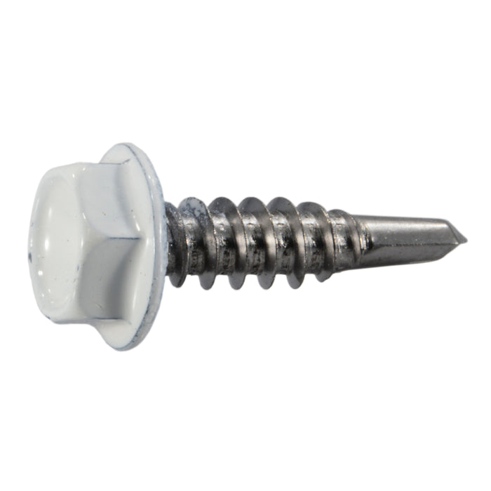 #10-16 x 3/4" White Painted 410 Stainless Steel Hex Washer Head Self-Drilling Screws