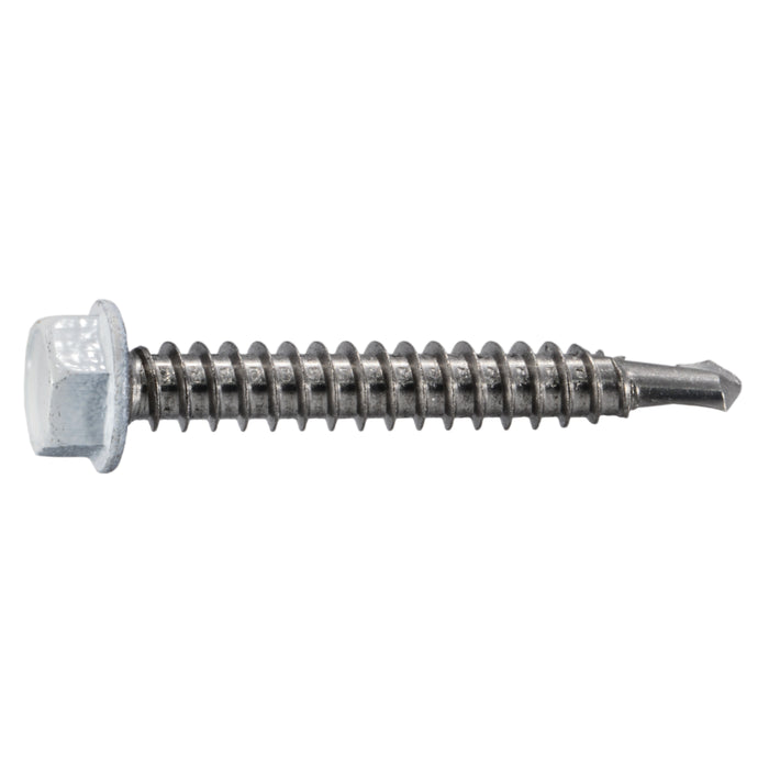 #12-14 x 1-1/2" White Painted 410 Stainless Steel Hex Washer Head Self-Drilling Screws