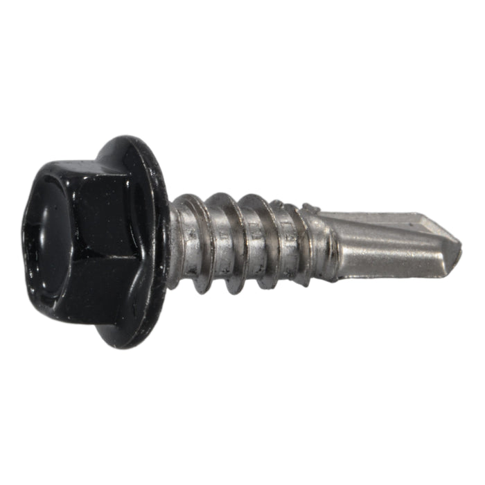 #12-14 x 3/4" Black Painted 410 Stainless Steel Hex Washer Head Self-Drilling Screws