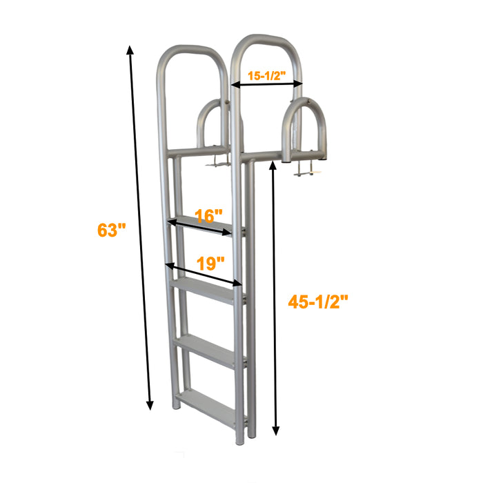 4-Step Heavy Duty Anodized Aluminum Dock Ladder with Flip-Up Kit