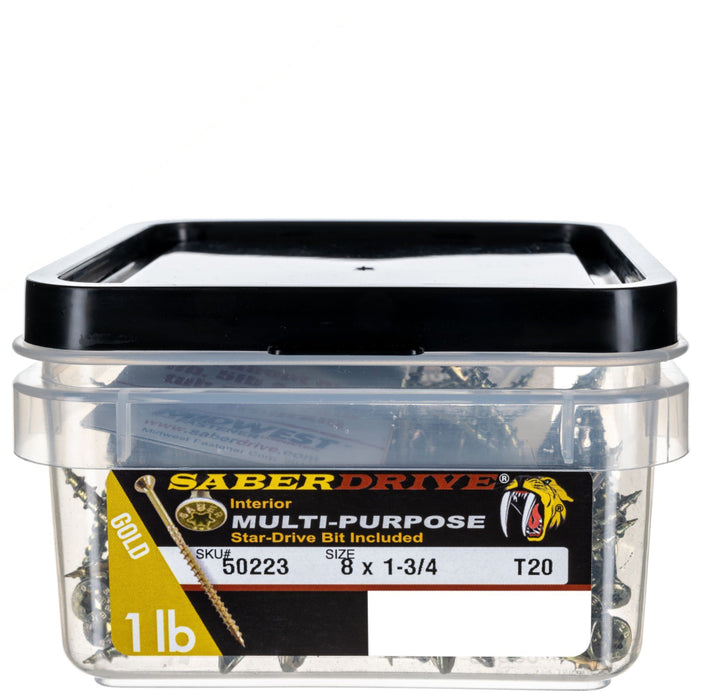 8 x 1-3/4" SaberDrive® Yellow Zinc Multi-Purpose Screws