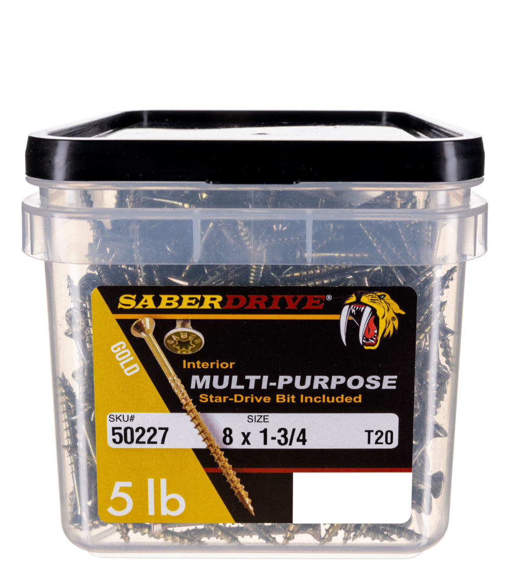 8 x 1-3/4" SaberDrive® Yellow Zinc Multi-Purpose Screws