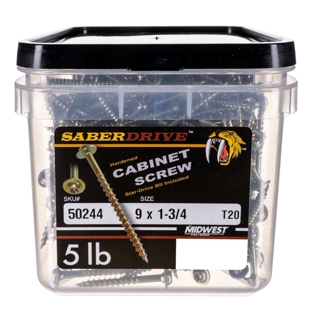 9 x 1-3/4" Star Drive Yellow Zinc Cabinet Saberdrive Screws