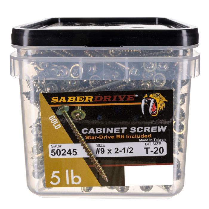 9 x 2-1/2" Star Drive Gold SaberDrive® Cabinet Screws 5 lb. Tub (450 pcs.)