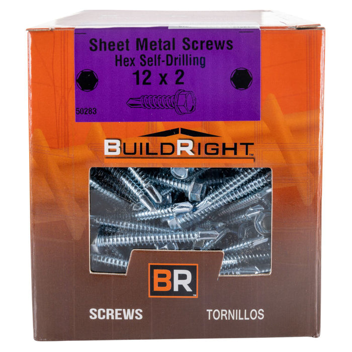 #12-14 x 2" Zinc Plated Steel Hex Washer Head Self-Drilling Screws SDSHWS-212