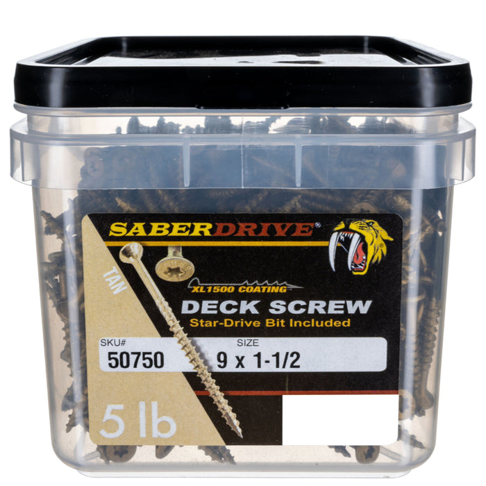 9 x 1-1/2" Star Drive Tan SaberDrive® Deck Screws 5 lb. Tub (758 pcs.)