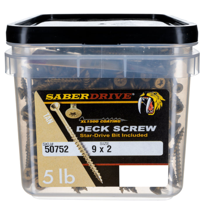 9 x 2" Star Drive Tan SaberDrive® Deck Screws 5 lb. Tub (617 pcs.)