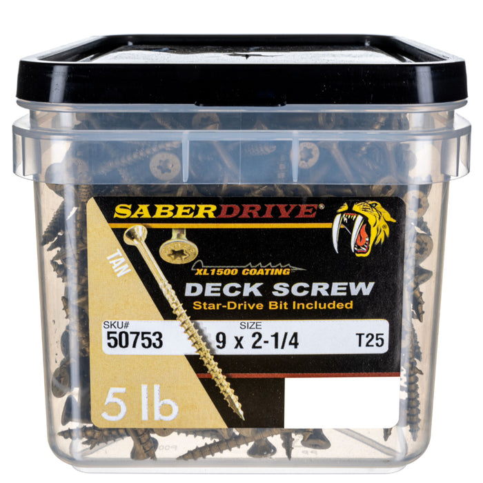 9 x 2-1/4" Star Drive Tan SaberDrive® Deck Screws 5 lb. Tub (532 pcs.)