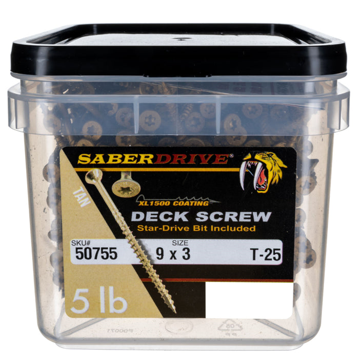 9 x 3" Star Drive Tan SaberDrive® Deck Screws 5 lb. Tub (368 pcs.)