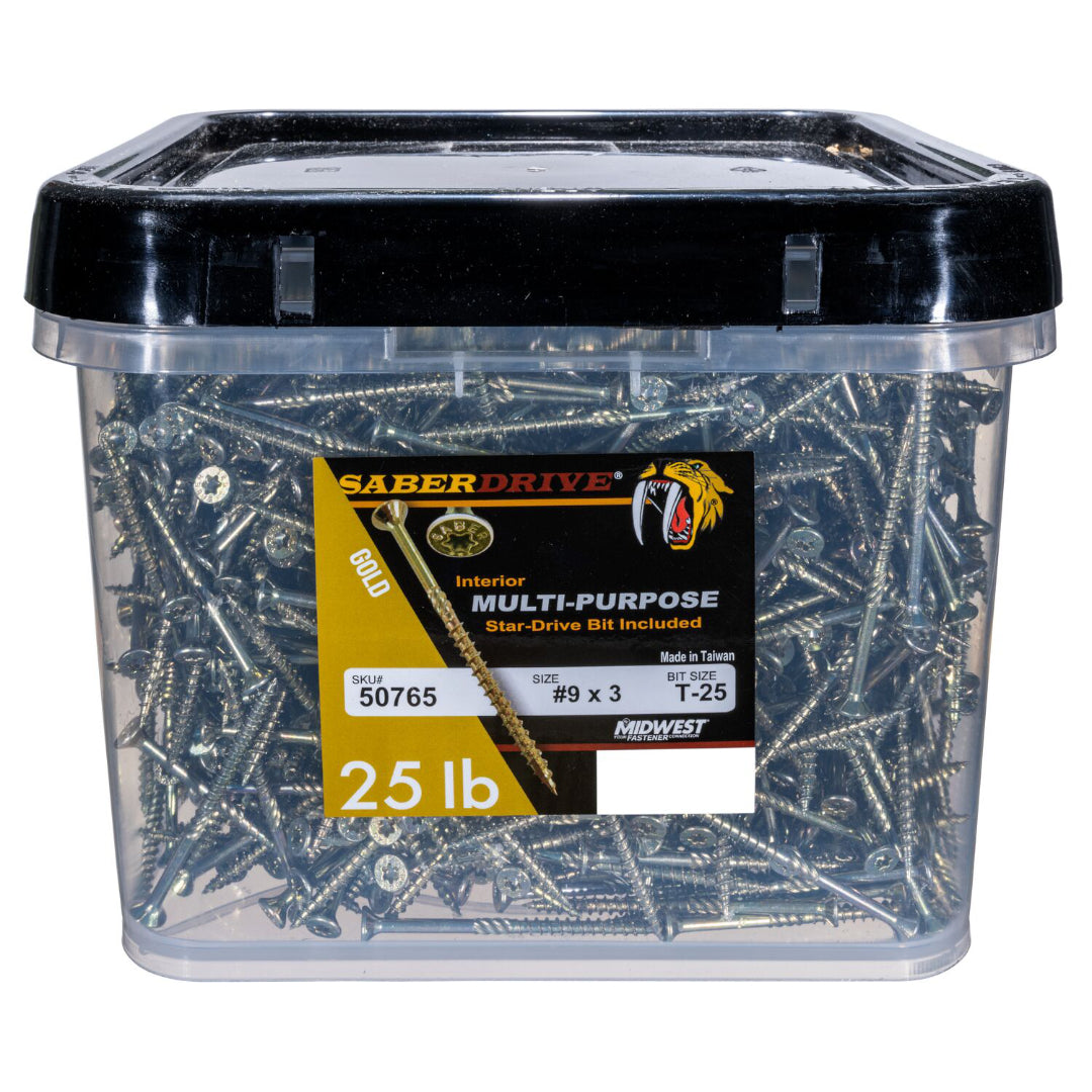 9 x 3" Star Drive Yellow Zinc SaberDrive® Multi-Purpose Interior Screws