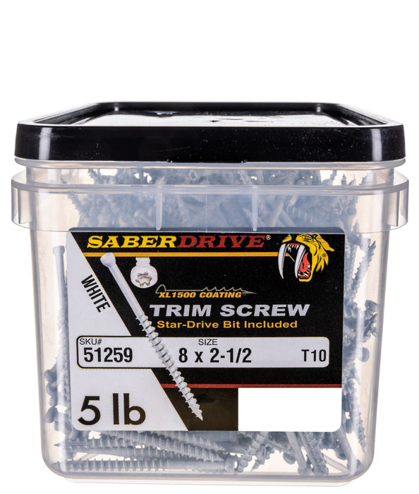 8 x 2-1/2" Star Drive White SaberDrive® Trim Screws 5 lb. Tub (704 pcs.)