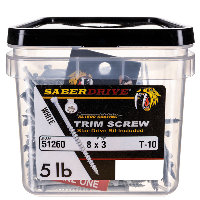 8 x 3" Star Drive White SaberDrive® Trim Screws 5 lb. Tub (581 pcs.)