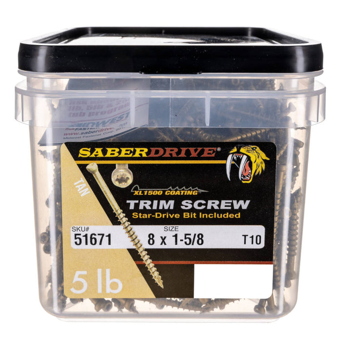 8 x 1-5/8" Star Drive Tan SaberDrive® Trim Screws 5 lb. Tub (1111 pcs.)