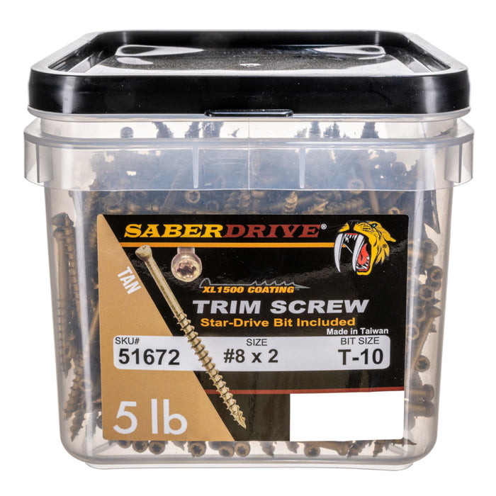 8 x 2" Star Drive Tan SaberDrive® Trim Screws 5 lb. Tub (877 pcs.)
