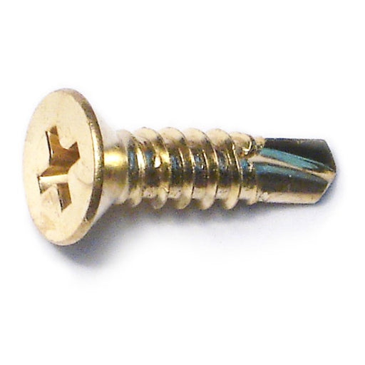 #10 x 3/4" Brass Plated Steel Phillips Flat Head Self-Drilling Screws