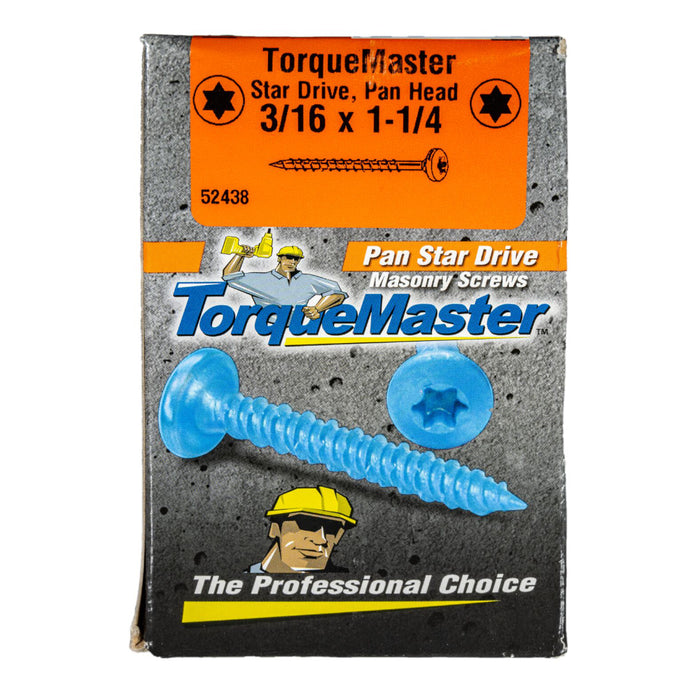 3/16" x 1-1/4" Blue Ruspert Coated Steel Star Drive Pan Head TorqueMaster Masonry Screws
