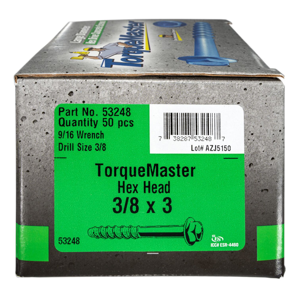 3/8" x 3" Blue Ruspert Coated Steel Hex Washer Head TorqueMaster Masonry Screws (50 pcs.)