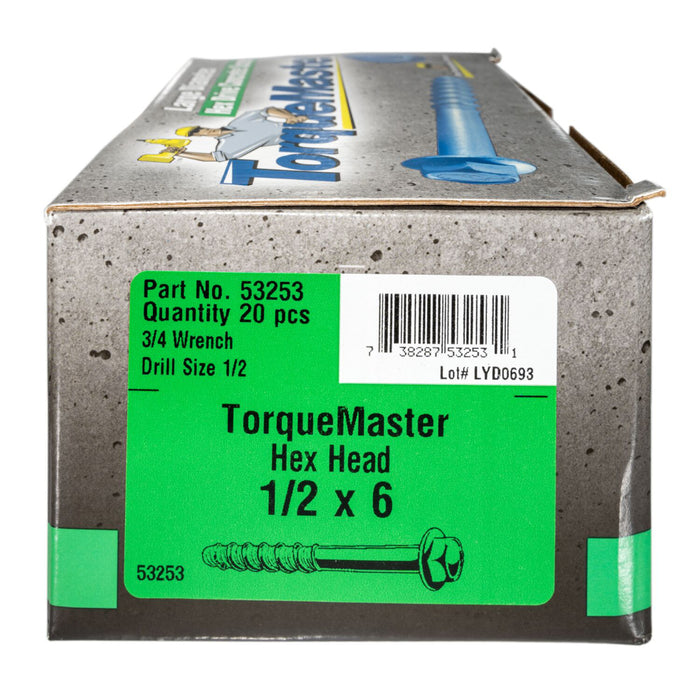 1/2" x 6" Blue Ruspert Coated Steel Hex Washer Head TorqueMaster Masonry Screws
