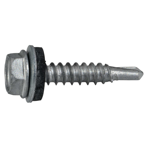 #10 x 1" Silver Ruspert Coated Steel Hex Washer Head Self-Drilling Screws with Sealing Washers