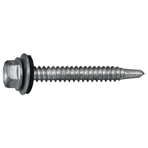 #14 x 2" Silver Ruspert Coated Steel Hex Washer Head Self-Drilling Screws with Sealing Washers