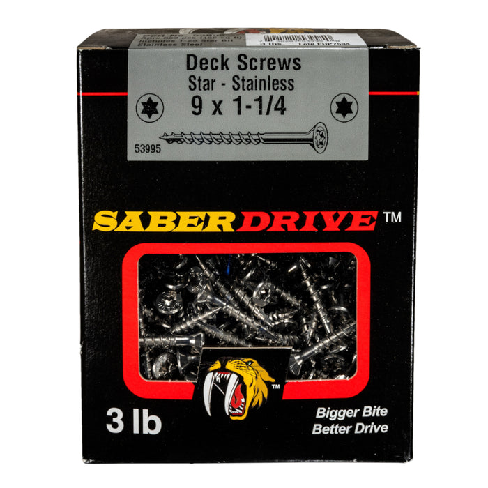 9 x 1-1/4" Star Drive Stainless Steel Saberdrive Deck Screws